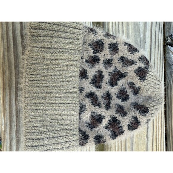 Animal Print Stocking Hat Beanie Knit Tan/Black Adult Size Fuzzy - Picture 4 of 4